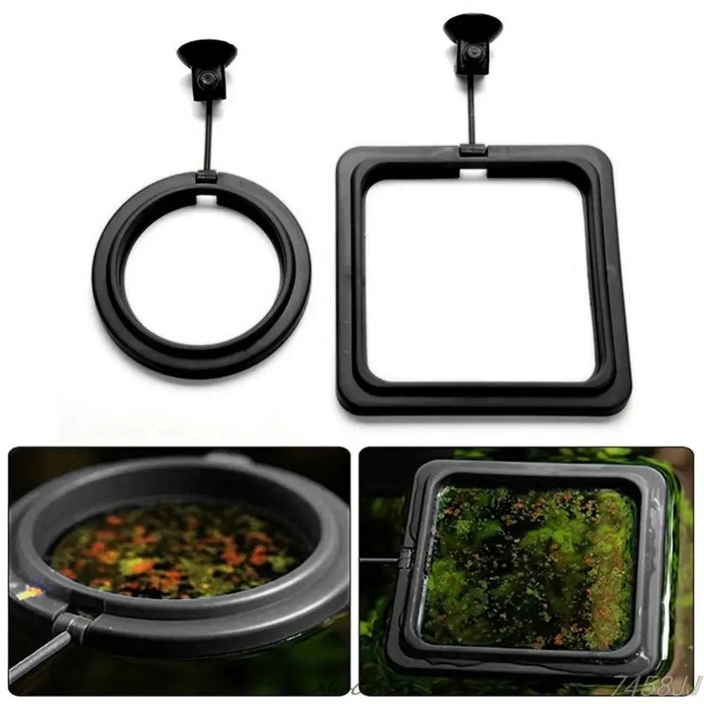 Black Color Aquarium Feeding Ring Fish Tank Floating Food Tray Feeder Square Circle Accessory Fish Food Feeder Suction Cup