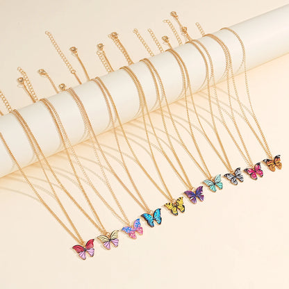 10 Pcs Fashion Butterfly Necklaces For Women Boho Vintage Colorful Simple Pendant Choker Chain 2024 New Jewelry Gifts Wholesale