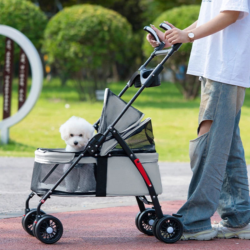 Outdoor Luxury Foldable Portable Pet Carrier 4 Wheels Trolley Travel Carriage Cat Dog Pet Stroller