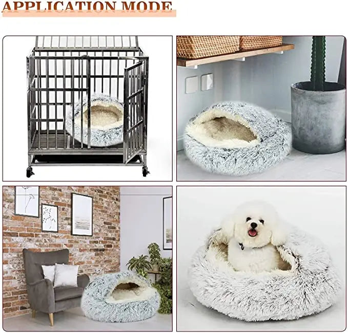 Winter Long Plush Pet Cat Bed Round Cat Cushion House  Warm Cat Basket Cat Sleep Bag Cat Nest Kennel 2 In 1 For Small Dog Cat