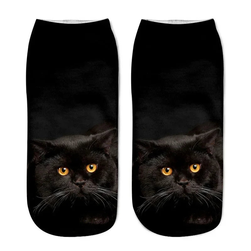 New 3D Print Funny Cute Cartoon Kitten Unisex Creative Colorful Multiple Cat Face Happy Low Ankle Socks For Women Dropship