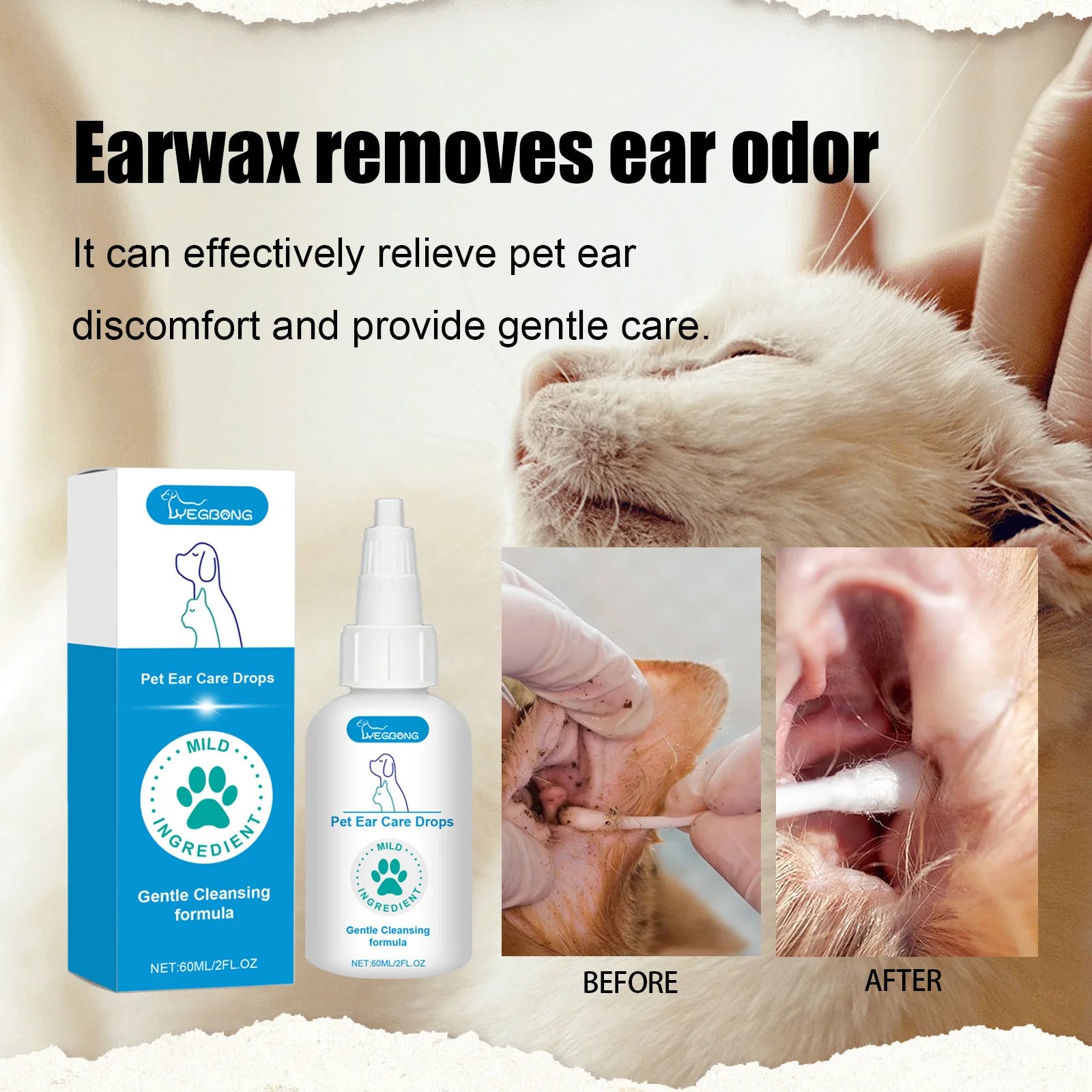 Dog Ear Drop Infection Mite Control Ear Wax Canal Cleaning Odor Itching Eliminator Soothing Irritation Pet Ear Cleaning Solution