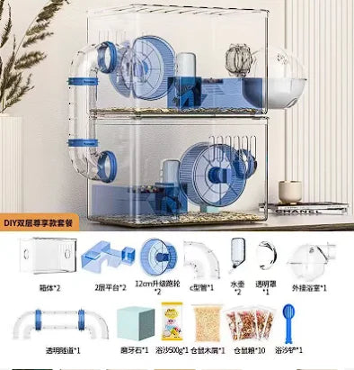 Hamster cage Luxury Grand Villa Transparent acrylic Gold silk Bear Dutch Pig two layer multi-layer combination hamster supplies