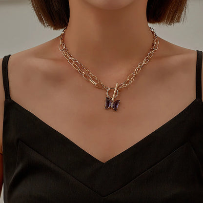 Multilayer Vintage Butterfly Necklace For Women Gold Color 316L Stainless Steel Blade Snake Chain Charms Choker Jewelry Gift