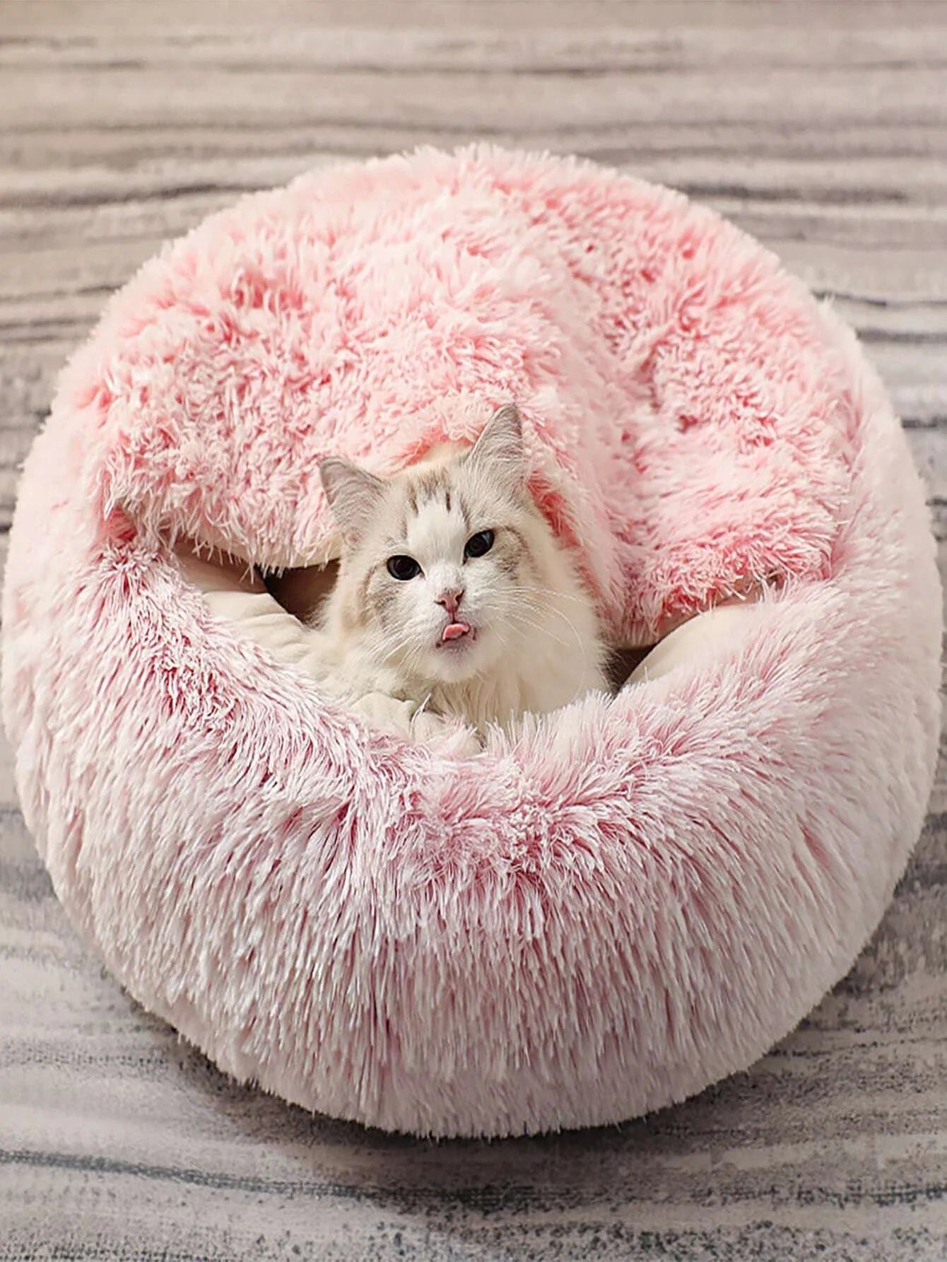 Soft Plush Pet Bed with Cover Round Cat Bed Pet Mattress Warm Cat Dog 2 in 1 Sleeping Nest Cave for Small Dogs