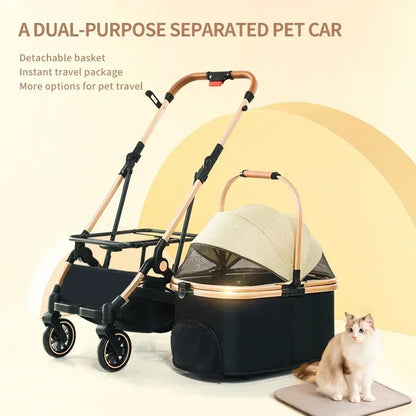 4 in 1 Pet Stroller, Folding Light weight Cat &Dog Stroller with Detachable Carrier, 180° Reversible Canopy, All Terrain 4-Wheel