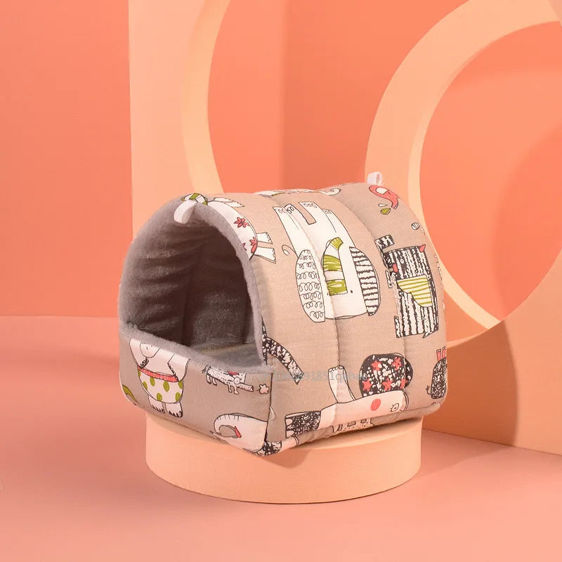 かわいい漫画のウサギのリスのミニケージモルモットの巣小動物のマウスラットペットの睡眠ベッドハムスターハウス冬暖かいソフトマット