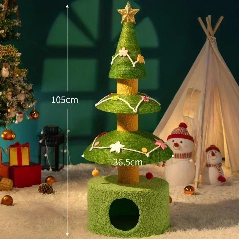 Christmas Cat Climbing Frame Cat Tree Integrated Snowman Pet Climbing Frame Occupying Sisal Wear-resistant Cats Scratch Pole Toy