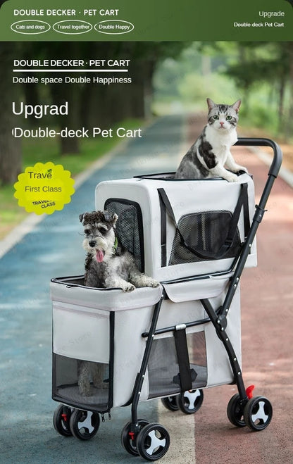 Multifunctional Double-layer Pet Stroller Lightweight and Foldable Travel cat Stroller Detachable Pet Handbag Pet Supplies