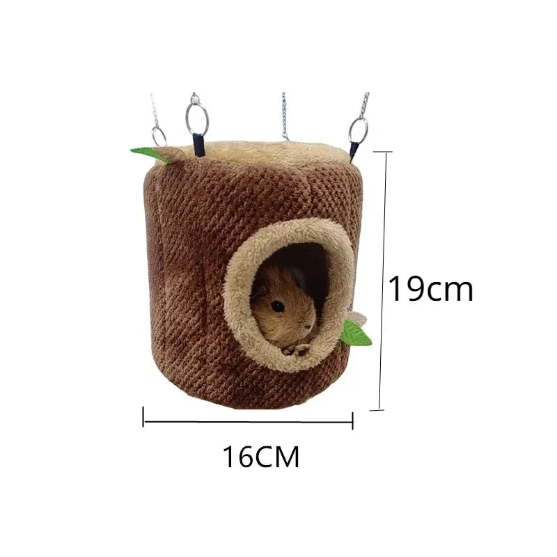 Small Animals Pet House Hamster Nest Stump Shaped Round Hang Hammock Guinea Pig Ferret Squirrel Rabbit Winter Warm Cotton Beds