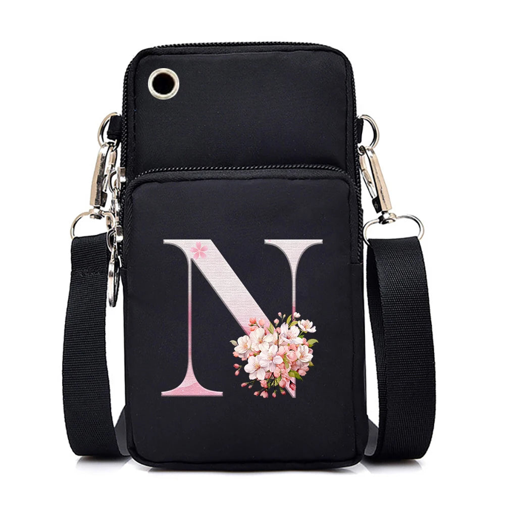 Women‘s Messenger Bag Small Handbag Crossbody Shoulder Wallet for Phone Sakura 26 Alphabet Print Coin Purse Ladies Card Holder