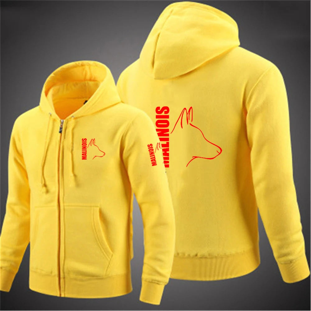 Silly Dog Belgian Malinois K9 Dog 2024 Men's Printing Solid Color Zipper Hooded Jacket Casual fashion Sweatshirt Pullover Tops