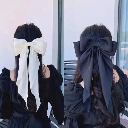 Chiffon Bow Hair Clip Women Large Bowknot Stain Hairpin Barrettes Girls Solid Color Ponytail Clip Hair Accessories Headwear Gift