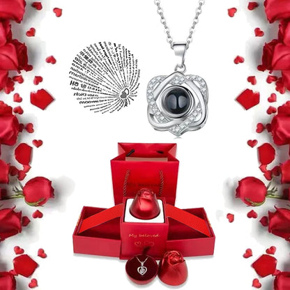 I Love You Necklace With Rose Gifts Box 100 Languages Projection Pendant Jewelry For Girlfriend 2023 New In Romantic Accessories