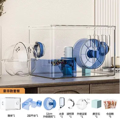Hamster cage Luxury Grand Villa Transparent acrylic Gold silk Bear Dutch Pig two layer multi-layer combination hamster supplies