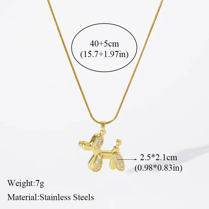 EILIECK 316L Stainless Steel Moon Pearl Zircon Puppy Pendant Necklace For Women Girl New Fashion Neck Chain Jewelry Gift Bijoux