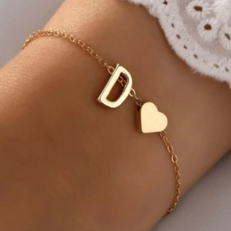 Fashion English Initial Letter Heart Bracelet DIY Personalized Name Bracelets Girls Women Anniversary Jewelry Gifts