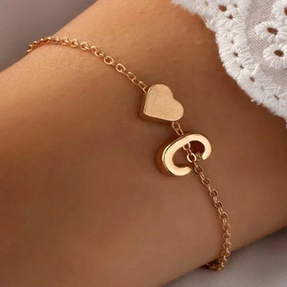 Fashion English Initial Letter Heart Bracelet DIY Personalized Name Bracelets Girls Women Anniversary Jewelry Gifts