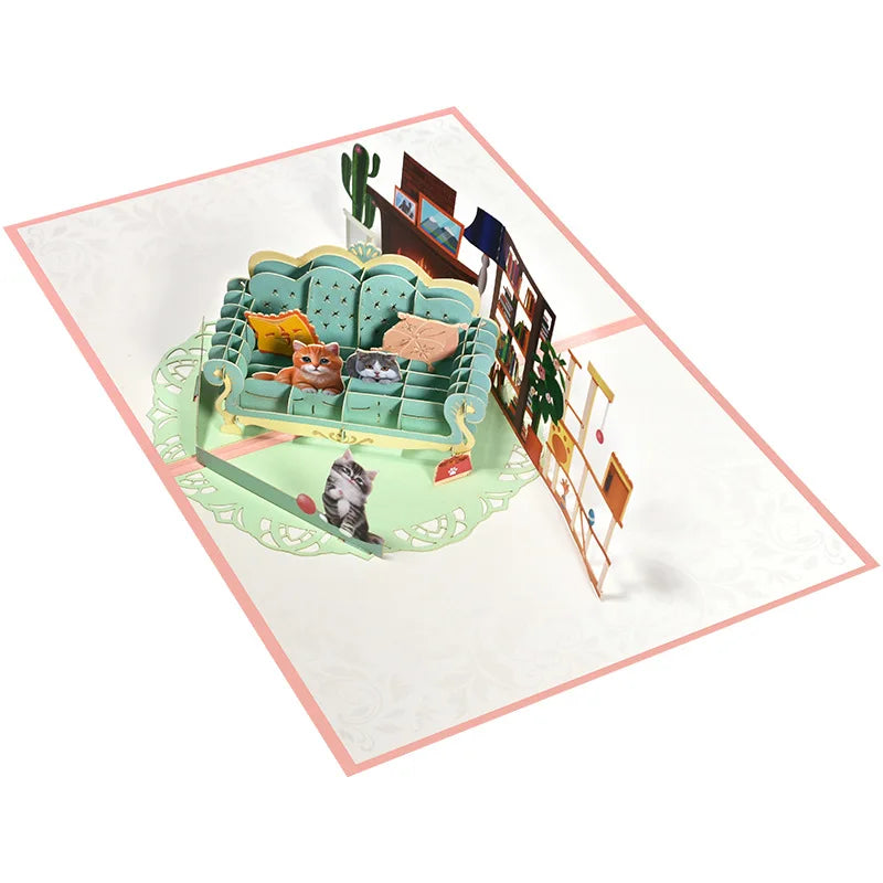 3D Animals Pop up Party Greeting Postcards Gifts Card Cat Dog Gift for Kids Birthday