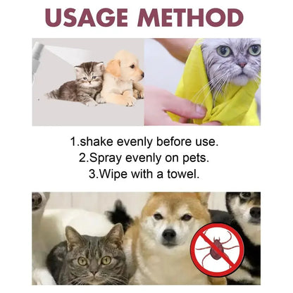 Pet Skin Spray Fleas Tick and Mosquitoes Spray for Dogs Cats and Home Fleas Eliminator Control Prevention Protect Dog Perfume