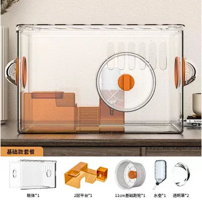 Hamster cage Luxury Grand Villa Transparent acrylic Gold silk Bear Dutch Pig two layer multi-layer combination hamster supplies