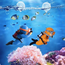 可愛夜光綠色迷你潛水員模擬漂浮蛙人卡哇伊微型人物魚缸水族箱裝飾擺件