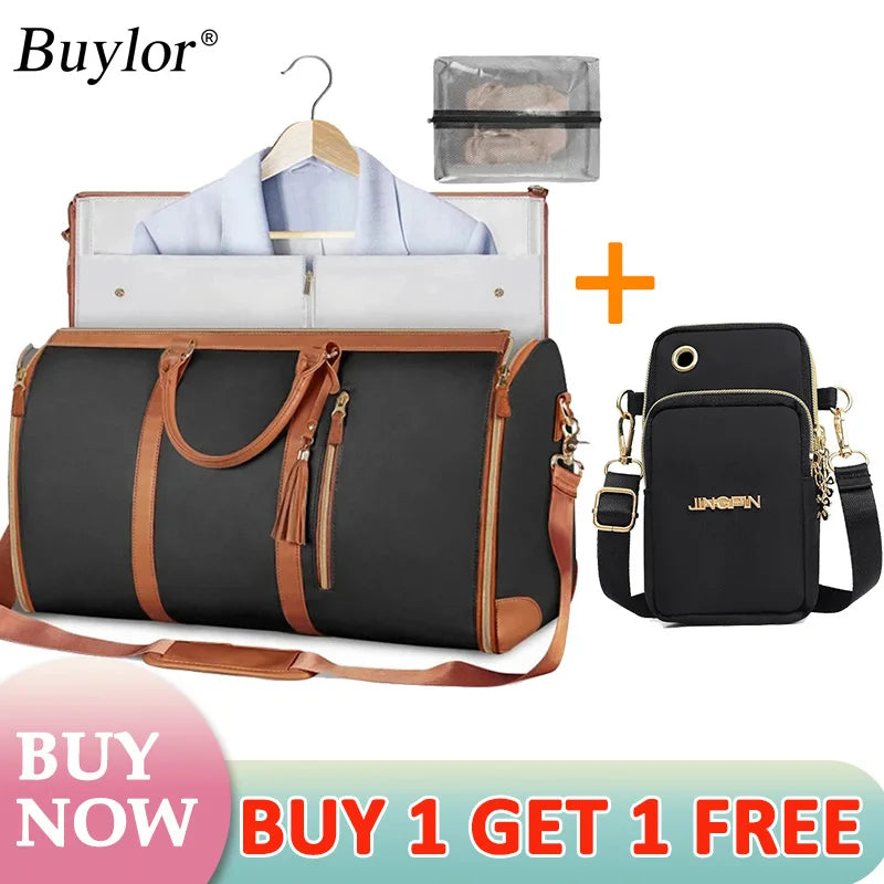 Buylor 2pcs Bags Folding Suit Bag Large Capacity Travel Luggage Bag With Shoe pouch Waterproof Women Handbag Outdoor Fitness Bag