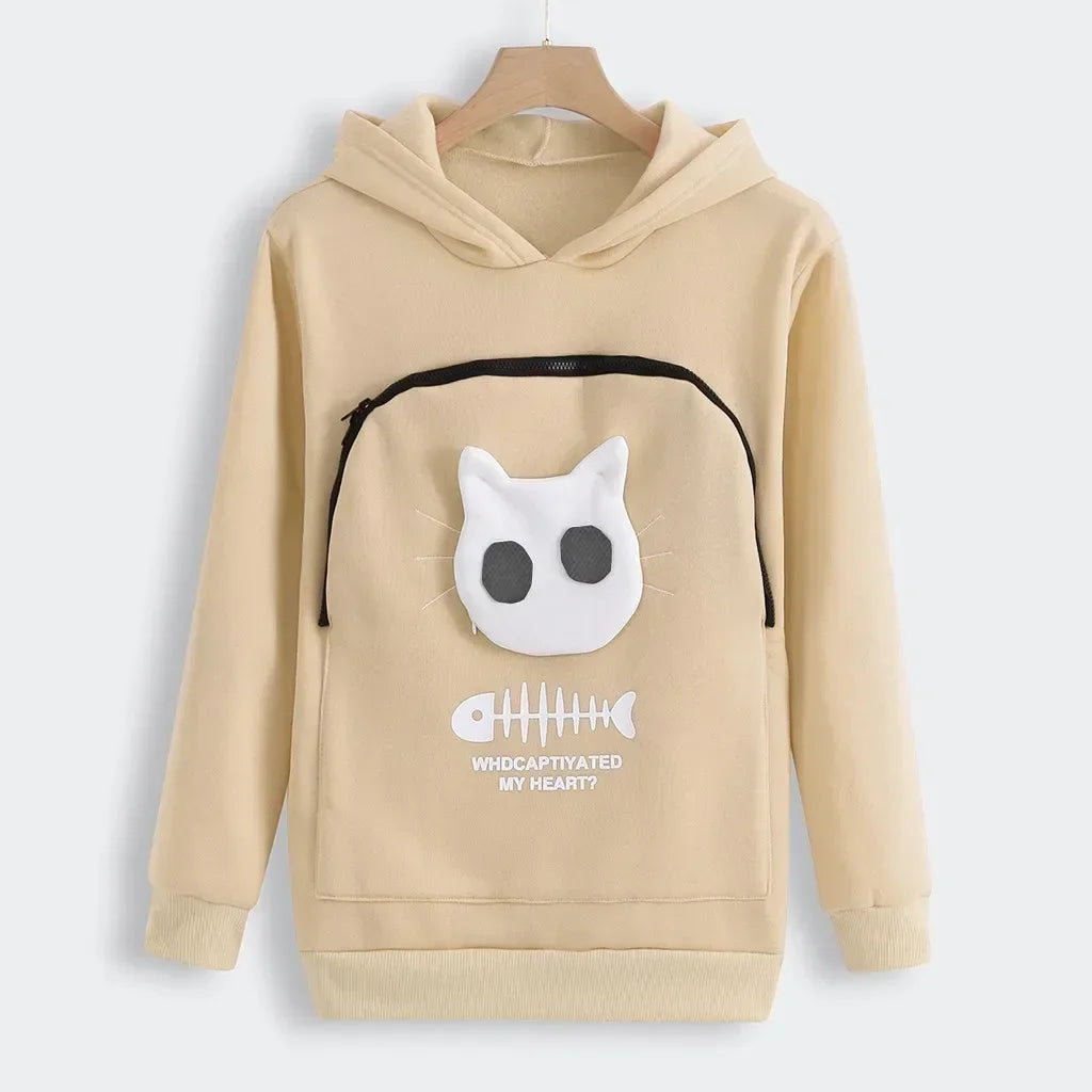 Winter Hoodies Sweatshirt Man Women Animal Pouch Hood Pullover Blouse Tops Lady Carry Dog Cat Breathable Sweatshirts 3XL