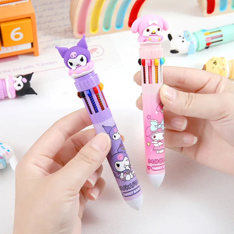 Sanrio Cartoon Ballpoint Pen 18/36pcs Kuromi Hello Kitty Cinnamoroll 10 Color 0.7 School Student Stationery Draw Wrirte Mark Pen