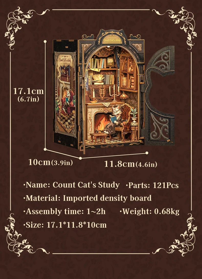 CUTEBEE DIY 書角套件微型玩具屋搭配淺色木質書架外掛復古書角裝飾可作為禮物書店系列
