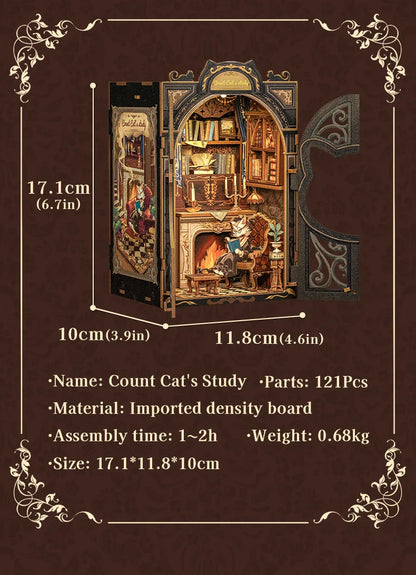 CUTEBEE DIY 書角套件微型玩具屋搭配淺色木質書架外掛復古書角裝飾可作為禮物書店系列