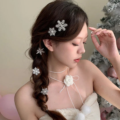 Petshomesupplies /5pcs Snowflake Rhinestone Hair Clips Crystal Hairpin for Women Barrette Wedding Bridal Christmas Ornaments Hair Accessories