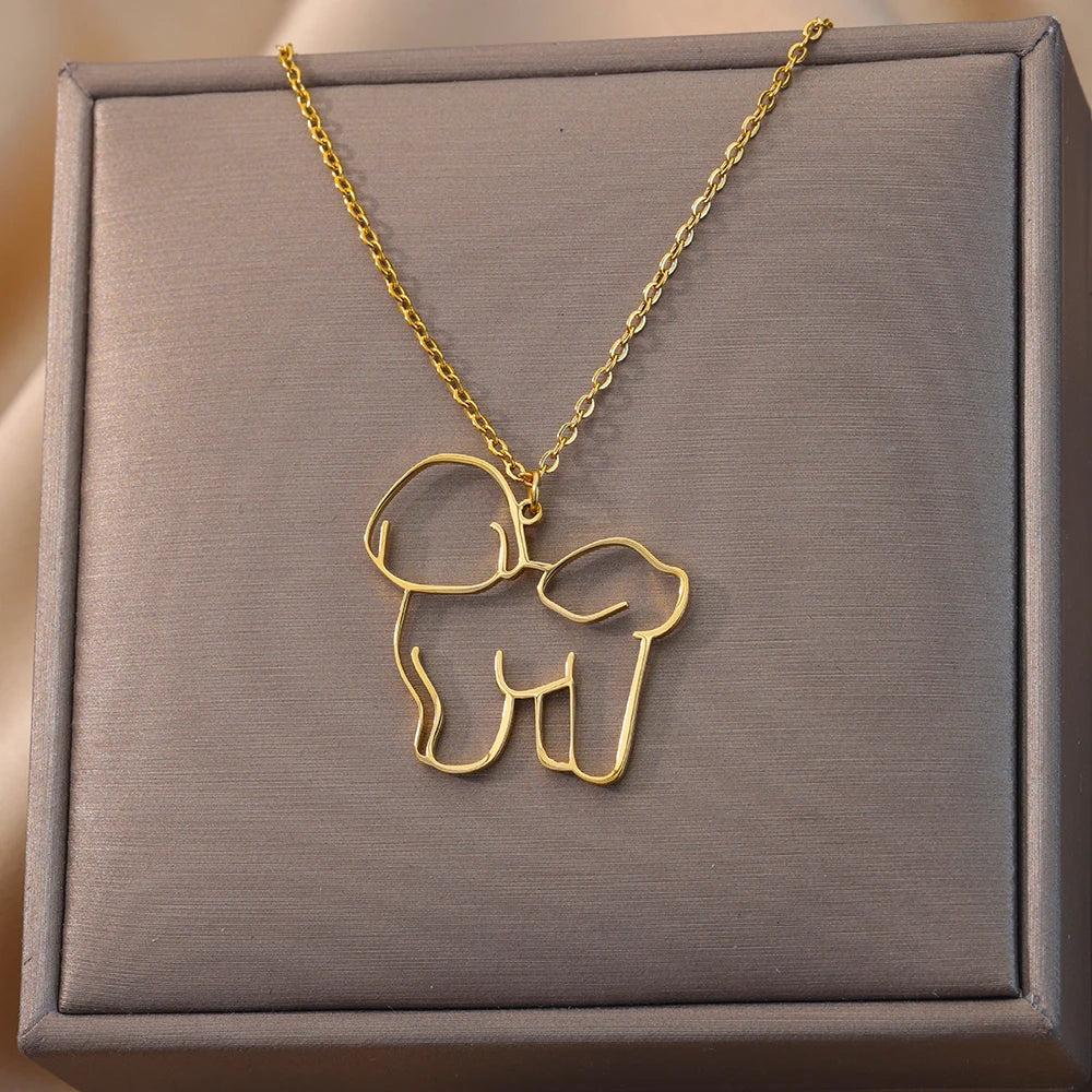 Stainless Steel Dog Necklaces For Women Men Gold Color Pet Animal Pendant Necklace Jewelry Male Female Fashion Neck Chain Gift