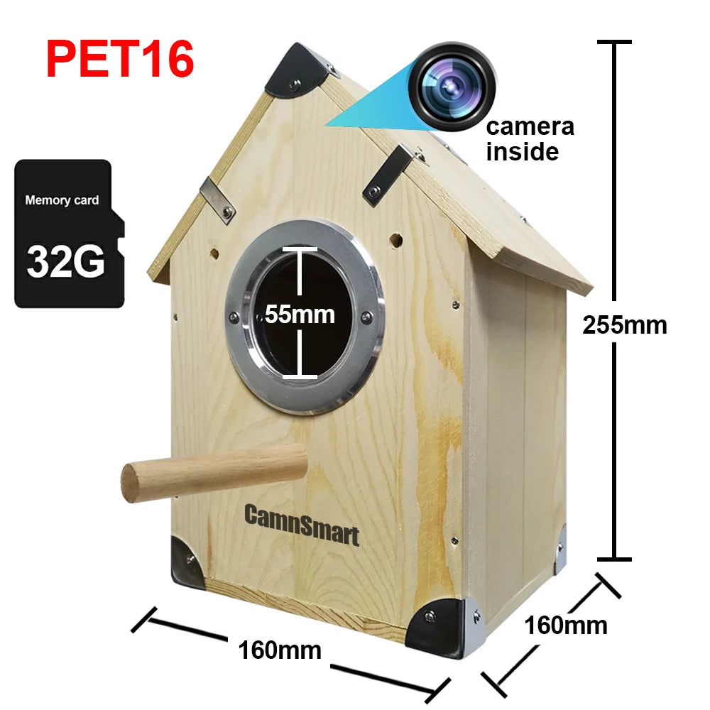 Nest for Birds with Camera Monitor Parrot Cage Pet House 360 Panoramic Secure Protection Cellphone APP Remote View Smart Motion