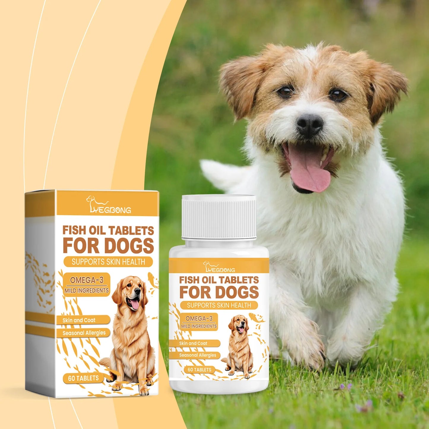 Canine Multivitamin Fish Oil Tablets for Dogs Coat Care Formula with Omega-3, Reduce Shedding & Nourish Skin Health Supplement