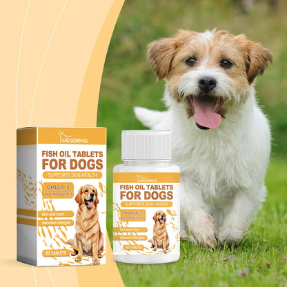 Canine Multivitamin Fish Oil Tablets for Dogs Coat Care Formula with Omega-3, Reduce Shedding & Nourish Skin Health Supplement