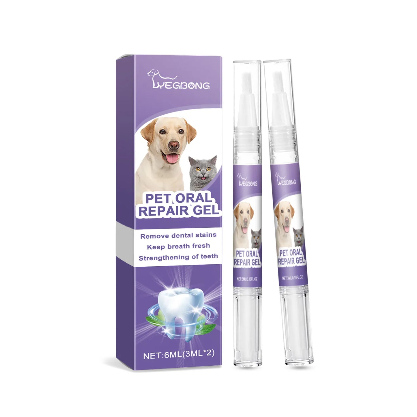 2pcs 3ml Pet Teeth Cleaning Gel Fresh Breath Tooth Whitening Toothbrush Tartar Removal Oral Care Teeth Repairing Dog Dental Pen