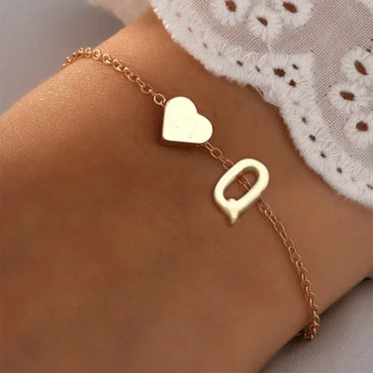 Fashion English Initial Letter Heart Bracelet DIY Personalized Name Bracelets Girls Women Anniversary Jewelry Gifts