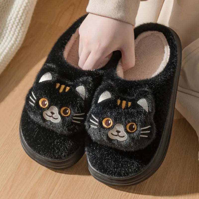 Cuddly Hug Cat Slippers Women Men Winter Home Slides Kawaii Floor Shoes Furry Slippers Girl White Mules Funny Cute Gift Slippers