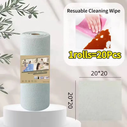 20個/ロール 再利用可能クリーニングワイプ 家庭用キッチンクロス マイクロファイバータオルロール ディッシュラグ ウォッシュペーパータオル交換用