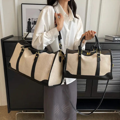 ISKYBOB Women Travel Storage Handbag Vintage Fitness Luggage Bag Single Shoulder Crossbody Bag Large Nylon PU Leather Bag 2023