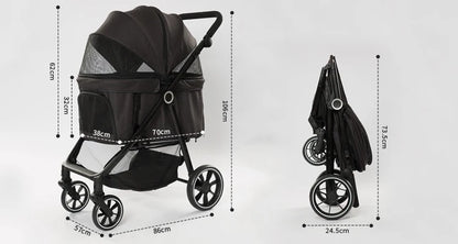 Luxury Pet Stroller Detachable and Folding Carrier Small Medium Dogs And Cats Trailer with Steel Pipe PC505 Large  Storage Bag