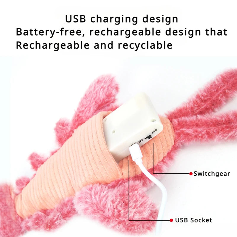新款貓玩具電動龍蝦USB充電模擬跳蝦毛絨電動寵物逗貓狗玩具寵物用品