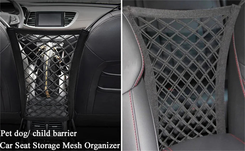 Dog Car Net Barrier Pet Travel Safety Barrier Car Carrier Rear Seat Fence Anti-collision for Child and Pets with Storage Bag