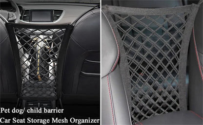 Dog Car Net Barrier Pet Travel Safety Barrier Car Carrier Rear Seat Fence Anti-collision for Child and Pets with Storage Bag