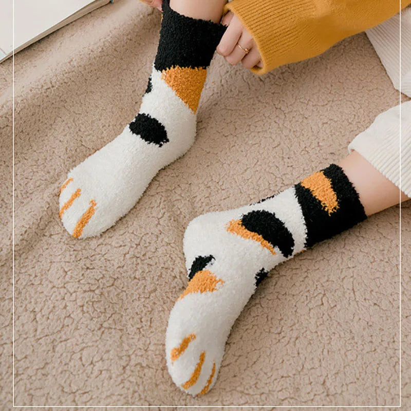 Plush Winter Funny Cute Style Animal Cat Paw Cartoon Pattern Women Cotton Socks Super Soft For Female House Sleeping Floor Sox