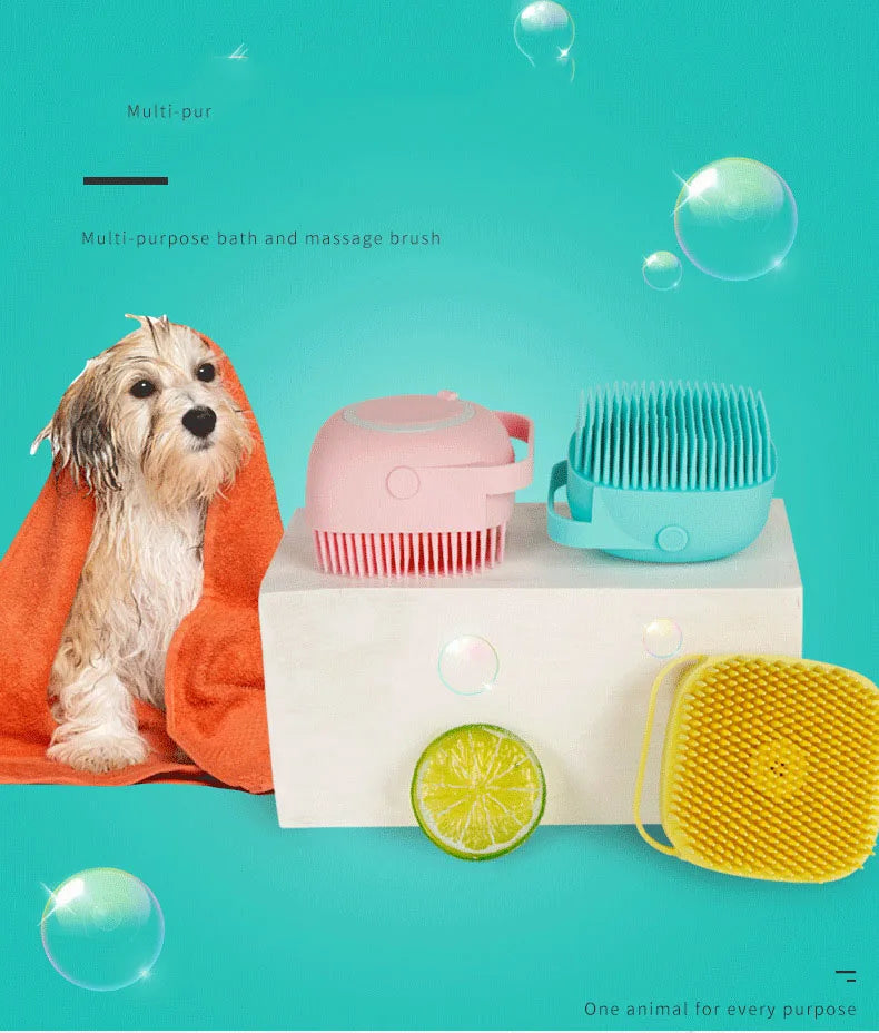 Silicone Pet Bath Brush for Puppy Dogs, 2 in 1 Pet Bath Brush Soft Silicone Pet Massage Shampoo Dispenser