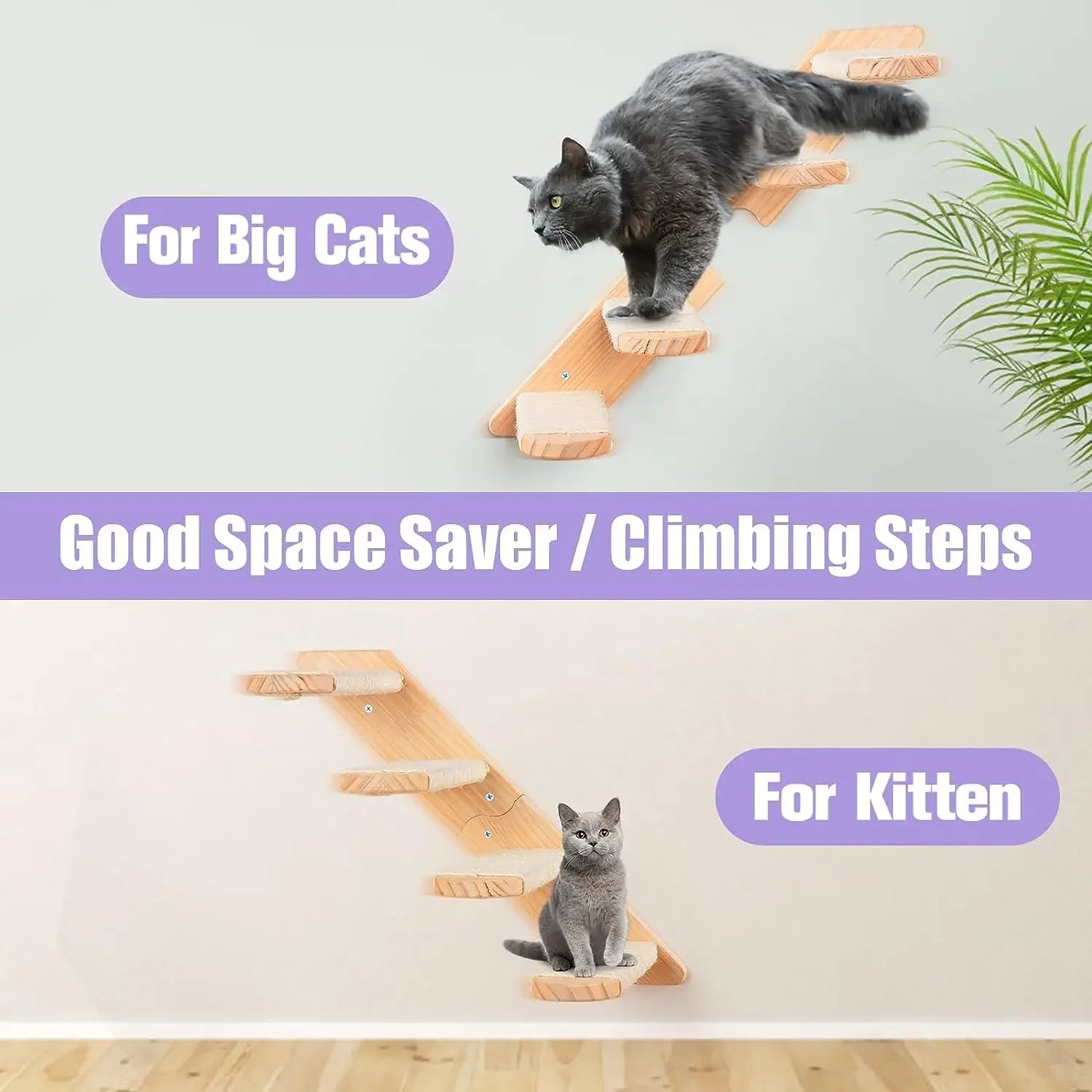 Cat Climbing Shelf Wall Mounted Reversible Four Stairs Eco-Friendly Sisal Rope Cat Stairs Pet Furniture Cat Tree Cat Wall Steps