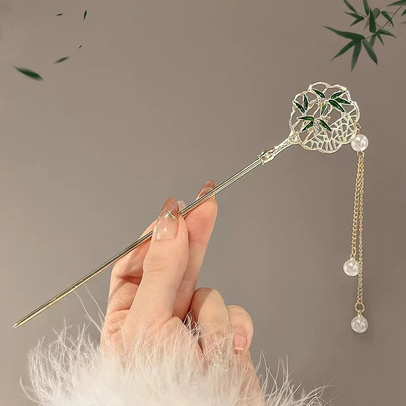 Classic Hair Stick Peach-blossomhair Chopsticks Gold Plated Prong Updo Chignon Hairpin For Women Chinese Hanfu Hair Accessories