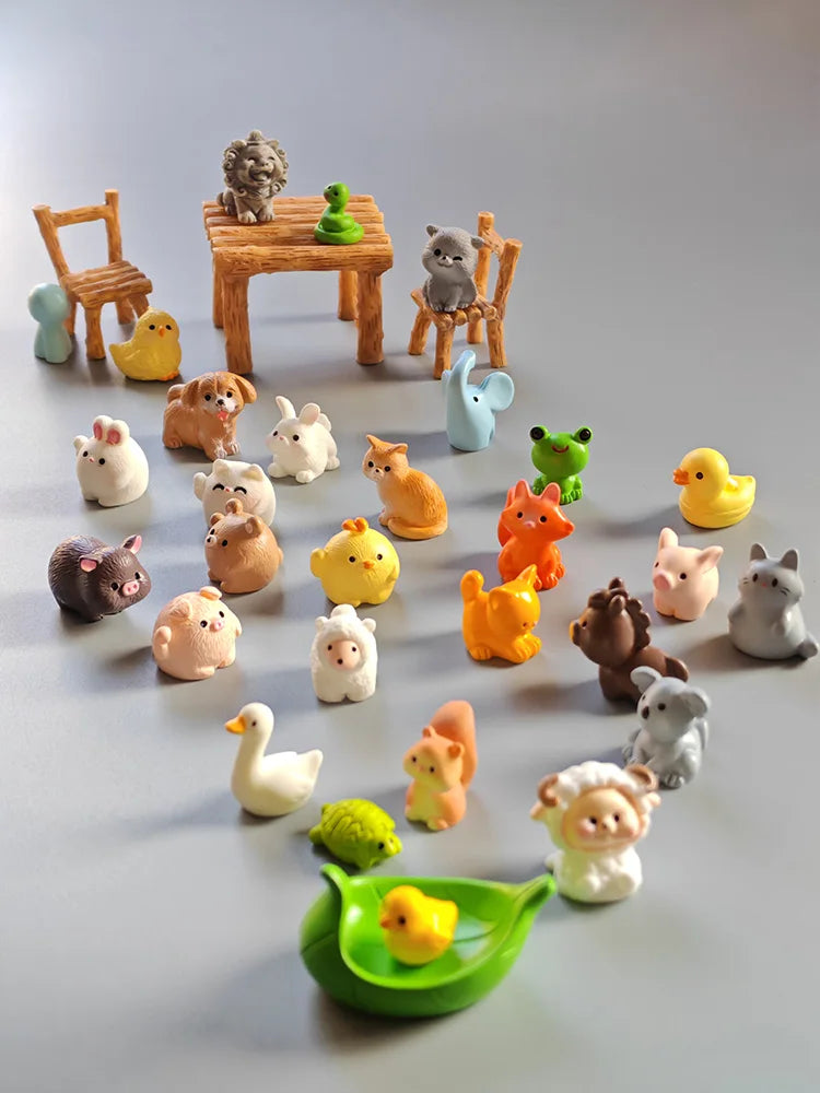 10PCS Dog Squirrel Fox Rabbit Sheep Duck Pig Cat Horse Frog Turtle Snake Koala Figurine Miniature Fairy Garden Decor Accessories